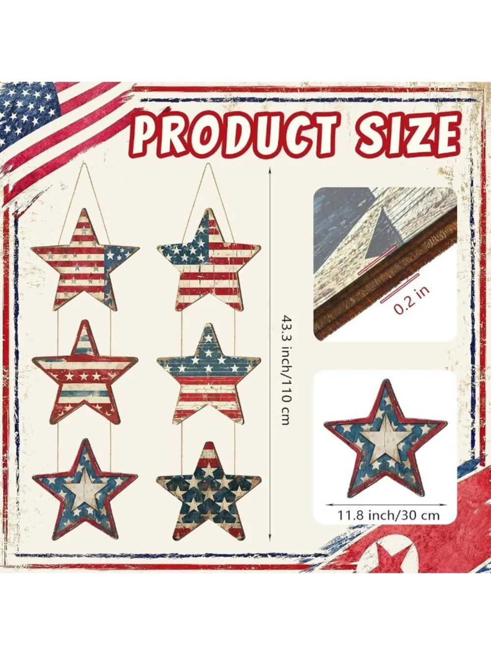 2 Pcs Patriotic Wooden Hanging Signs for 4th of July & Memorial Day Decor
